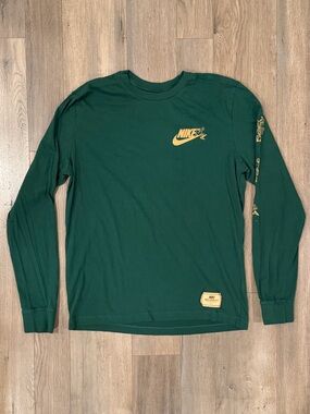 Nike Forest Green Long-Sleeve Tee with yellow Logo
